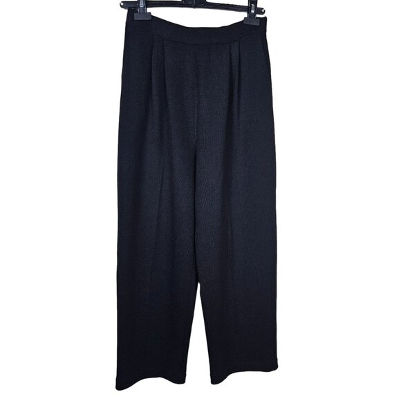 St. John Pants - VTG St. John Santana Knit Wide Leg Pants 8 Black Pleated Ankle/Crop Quiet Luxury